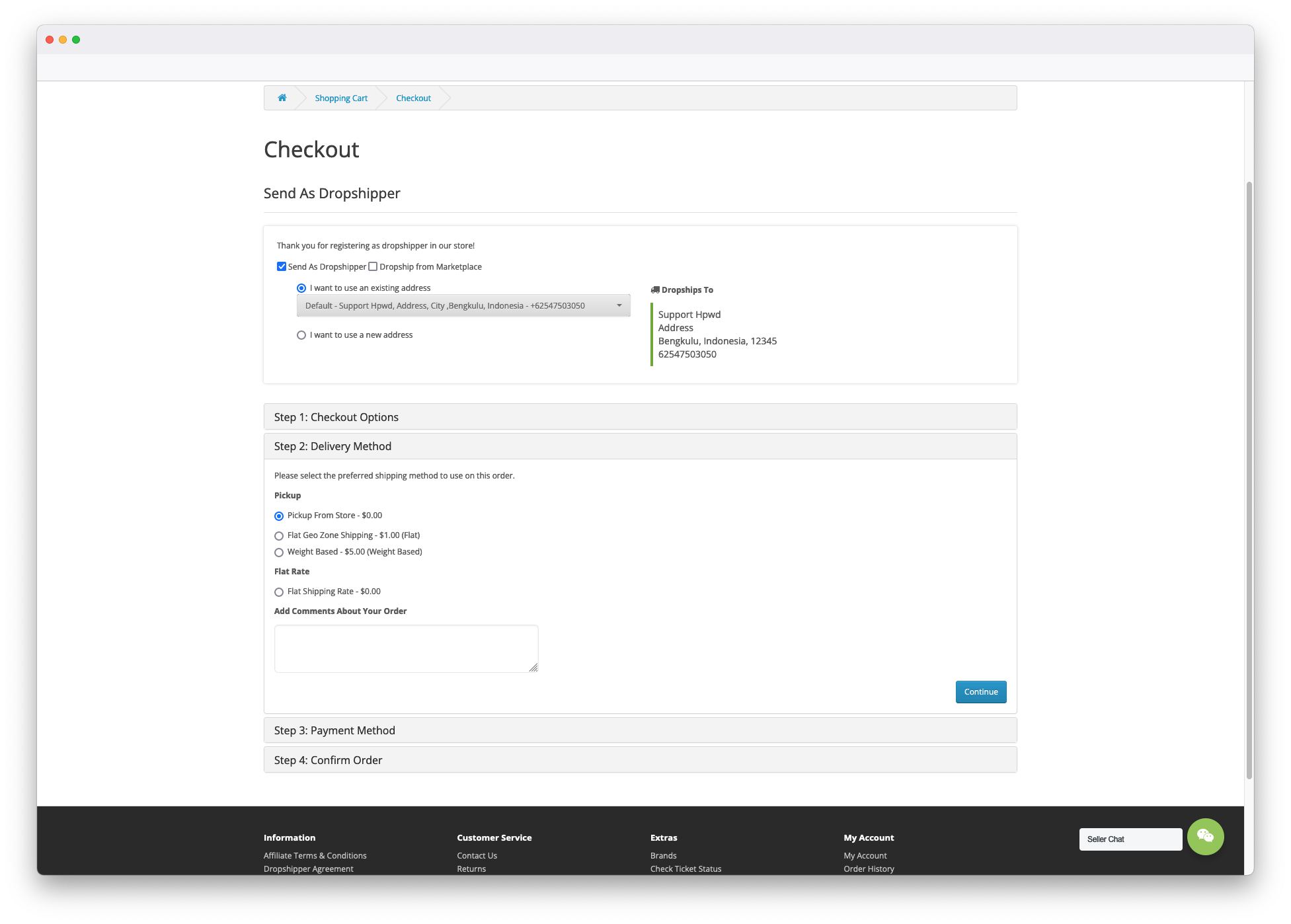 dropshipping on checkout page opencart